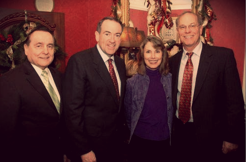 Project 2025: Pictured from left to right: Bill Gothard, Mike Huckabee, Cecelia Leininger, and James Leininger.
